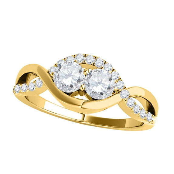Aonejewelry 1 Ct Two-Stone Diamond Engagement Wedding Ring 14K Yellow Gold