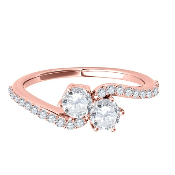Aonejewelry 1 Ct Two Stone Diamond Ring 14K Rose Gold