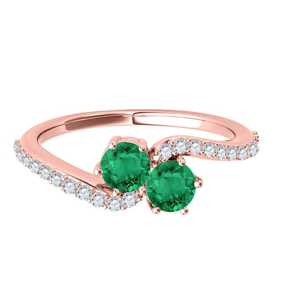 Aonejewelry 1 Ct Two Stone Emerald and Diamond Ring 14K Rose Gold
