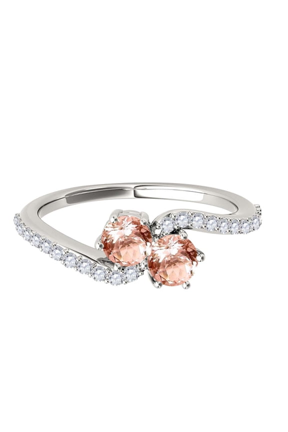 1 Ct Two Stone Morganite and Diamond Ring 14K White Gold