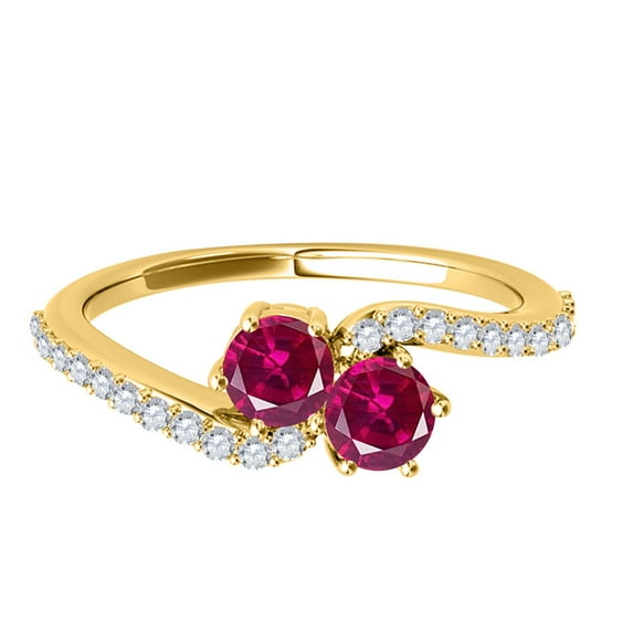 Aonejewelry 1 Ct Two Stone Ruby and Diamond Ring 14K Yellow Gold
