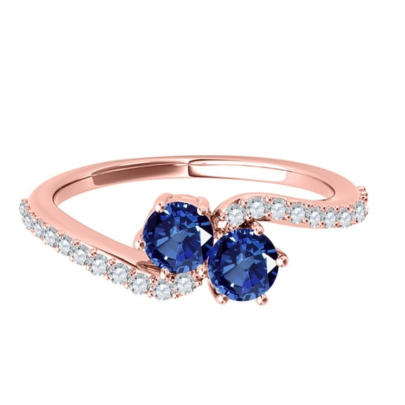 Aonejewelry 1 Ct Two Stone Sapphire and Diamond Ring 14K Rose Gold