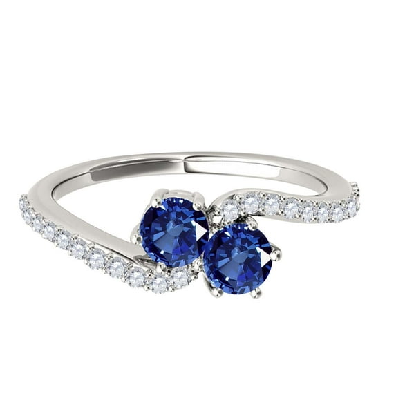 Aonejewelry 1 Ct Two Stone Sapphire and Diamond Ring 14K White Gold