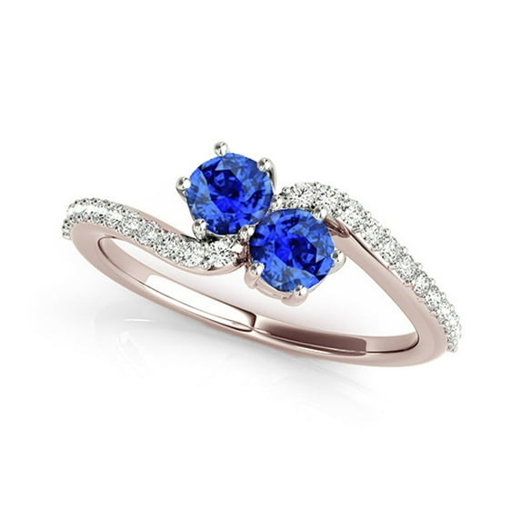 Aonejewelry 1 Ct Two Stone Tanzanite and Diamond Ring 14K Rose Gold