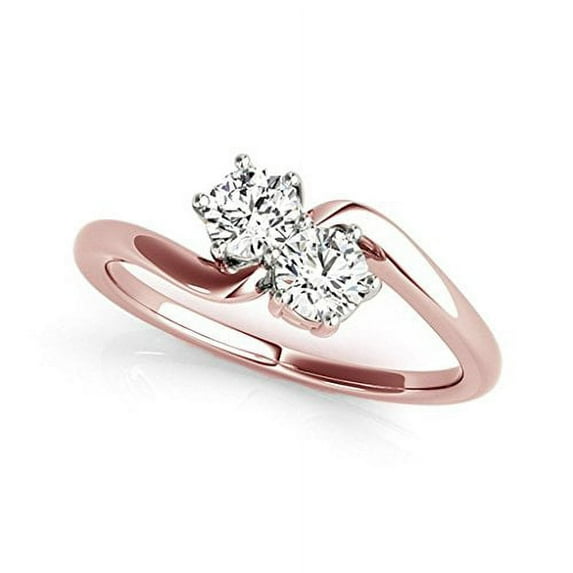 Aonejewelry 14K Rose Gold 1/4ct TDW White-Diamond Two Stone Ring