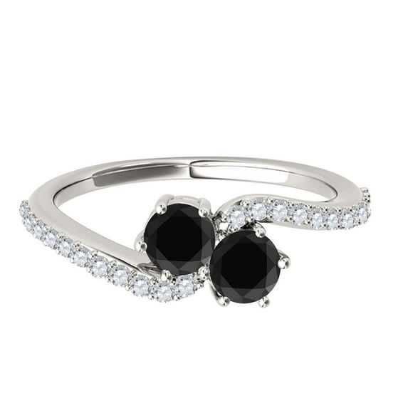 Aonejewelry 1Ct. Two Stone Black Diamond Engagement Ring Crafted In 14k White Gold