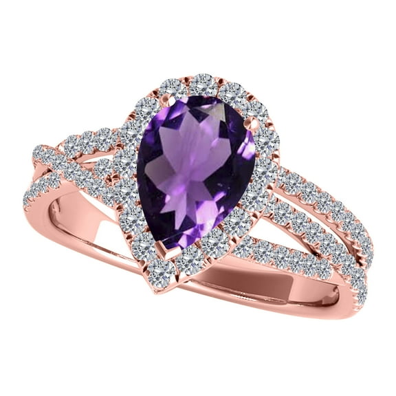 Aonejewelry 2.15 Ct. Ttw Diamond and Pear Shaped Amethyst Ring in 10K Rose Gold