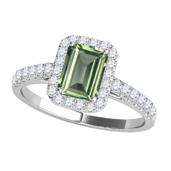 Aonejewelry 2.50 Ct. Ttw Diamond and Emerald Shaped Green Amethyst Ring in 10K White Gold