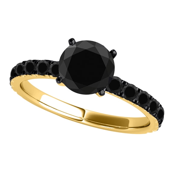 Aonejewelry 2 Ct . Ttw Black Diamond Solitaire Engangement Ring In 10K Yellow Gold