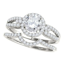 Aonejewelry 3/4 Carat Halo Daimond Engagement Flower Shape Bridal Set 14K Solid White Gold