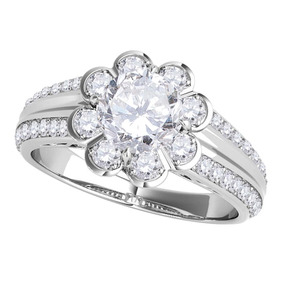 Aonejewelry 3/4 Carat Halo Round Diamond Flower Shaped Engagement Ring In 14k White Gold