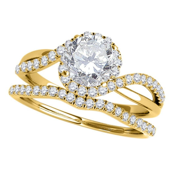 Aonejewelry 3/4 Ct. Halo Diamond Engagement Bridal Ring Set 14K Solid Yellow Gold