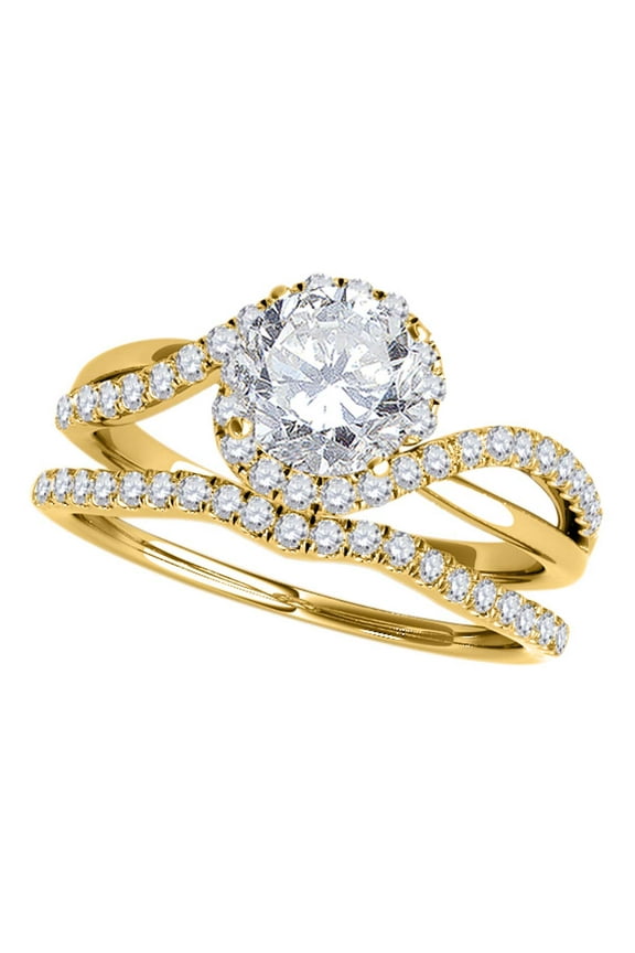 3/4 Ct. Halo Diamond Engagement Bridal Ring Set 14K Solid Yellow Gold