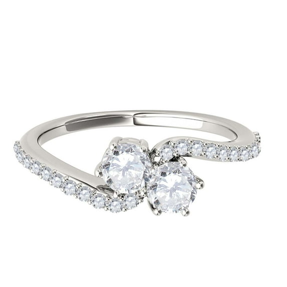 Aonejewelry 3/4 Ct Two Stone Diamond Ring 14K White Gold