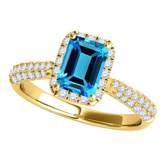 Aonejewelry 3.40 Ct. Ttw Diamond and Emerald Shaped Blue Topaz Ring in 10K Yellow Gold