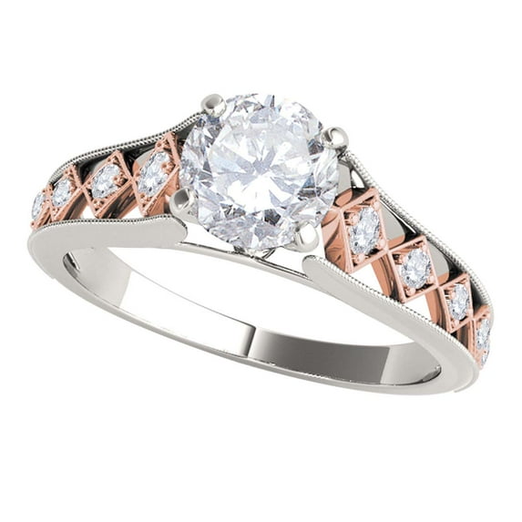 Aonejewelry 5/8 Carat Halo Two-Tone Diamond Engagement Ring In 14k Solid Rose & White Gold