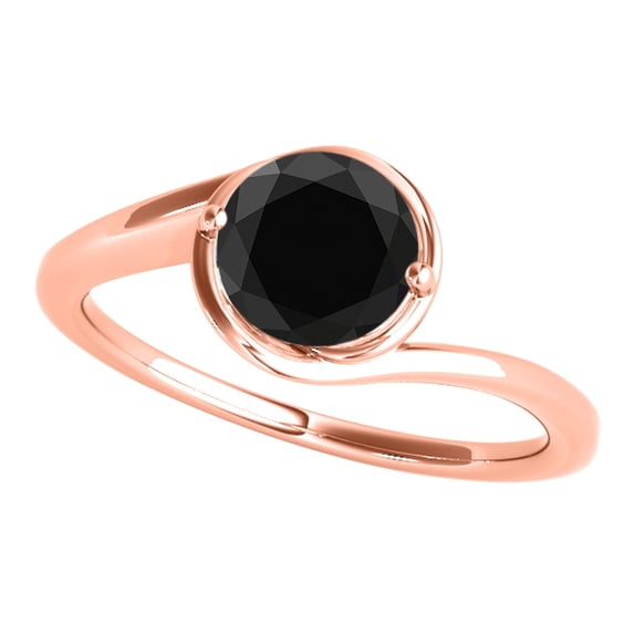 Aonejewelry Jewelry 1.00 Carat Round Shape Natural Black Diamond Single Stone Elegant Design Enagagement Wedding Ring Crafted In 18K Solid Rose White and Yellow Gold For Woman