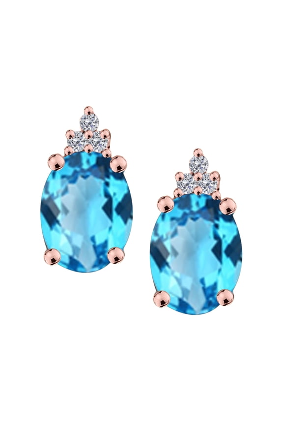 14K 2.50 Carats Diamond & Blue-topaz Gemstone Earrings for Women For Women's In Rose Gold Prong-Setting