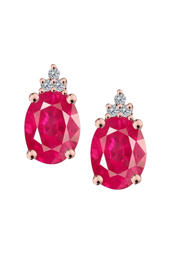 14K 2.50 Carats Diamond & Ruby Gemstone Earrings for Women For Women's In Rose Gold Prong-Setting
