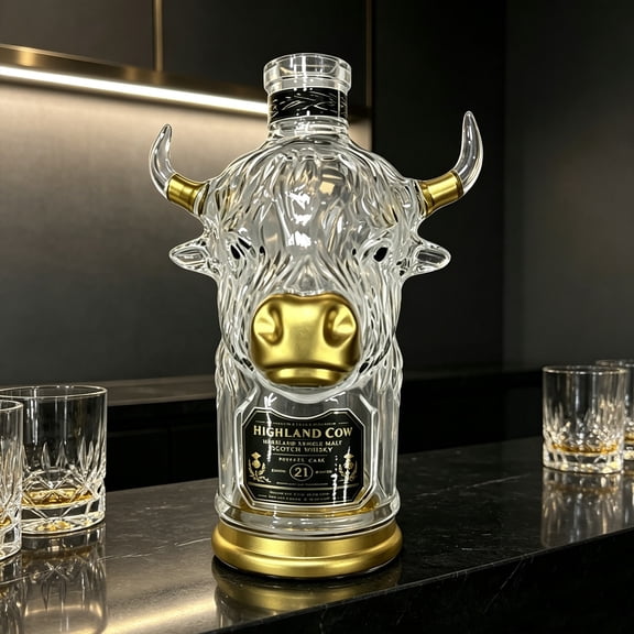 Aonerit 0.4In Highland Cow Head Shaped Scotch Whisky Bottle,Sculptural Glass Liquor Bottle,Unique Bar Display Collectible Gift,For Bar Display Collectible Gift Halloween Christmas Festival