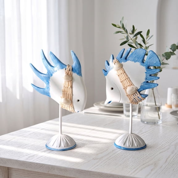 Aonerit 10In Wooden Fish Ornament Set, Japanese Style Natural Wood Crafts, Bowing Fish Figurines, For Living Room Entryway Tabletop