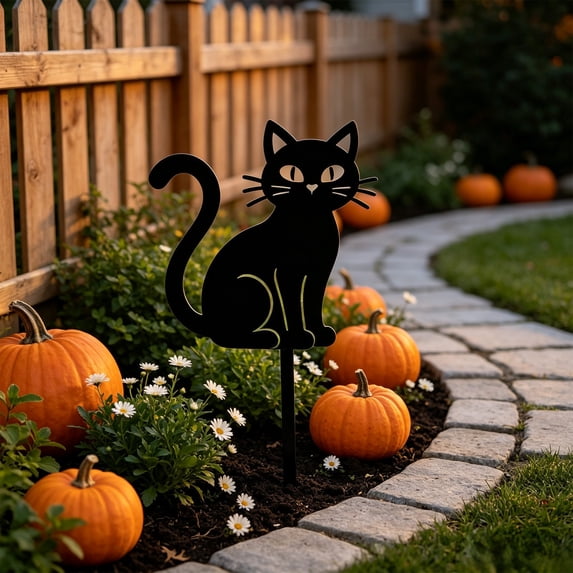 Aonerit 12In Halloween Metal Garden Stakes, Set Of Silhouettes Cat Pumpkin Bat Ghost, Spooky Outdoor Yard Decor, Lawn Patio Sign, Rustic Farmhouse Accent