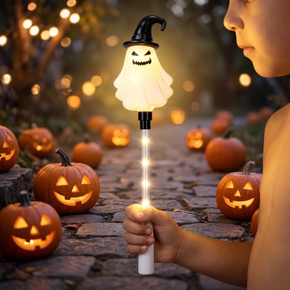 Aonerit 12In Light Up Halloween Wand, Ghost Pumpkin Led Glowing Stick,Kids Party Favor Decoration, Spooky Night Prop, Trick Or Treat Accessory