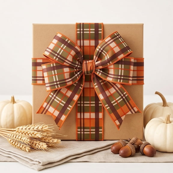 Aonerit 15Ft Fall Orange Wired Ribbon,Autumn Themed Ribbons For Wreath Bow Gift Wrapping,Thanksgiving Harvest Diy Crafts Gift