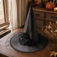 thumbnail image 1 of Aonerit 16in Rose Witch Hat, Flower Mesh Wizard Cap, Foldable Party Accessory, Halloween Carnival Dress Up, Holiday Masquerade Decor, 1 of 7