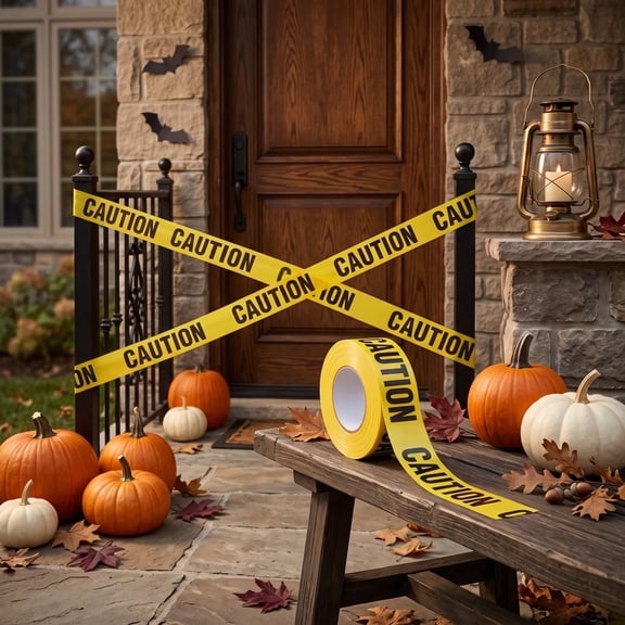 Aonerit 196 Inch Halloween Caution Tape, Yellow Decorative Warning Ribbon, Spooky Barrier Party Prop, Outdoor House Yard Entrance Scene Decor