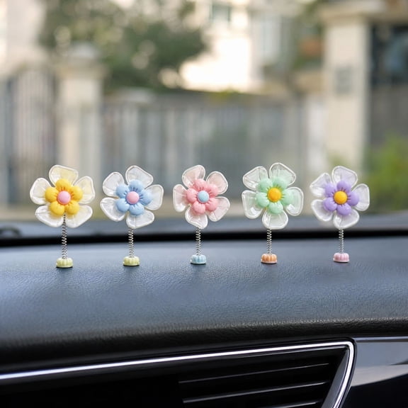 Aonerit 1in Car Dashboard Ornament, Cute Daisy Flower Design, Miniature Automotive Interior Decor, Vehicle Console Accent