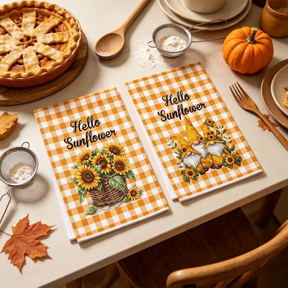 Aonerit 2 Pack Thanksgiving Kitchen Towels, Absorbent Cotton Dish Washing Towel, Fall Harvest Decorative Hand Towel, For Home Cleaning