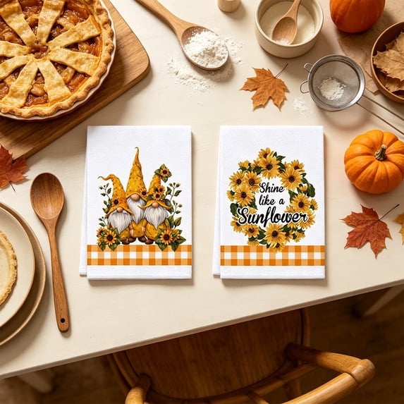 Aonerit 2 Pack Thanksgiving Kitchen Towels, Absorbent Cotton Dish Washing Towel, Fall Harvest Decorative Hand Towel, For Home Cleaning