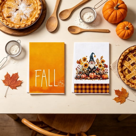 Aonerit 2 Pack Thanksgiving Kitchen Towels, Absorbent Cotton Dish Washing Towel, Fall Harvest Decorative Hand Towel, For Home Cleaning