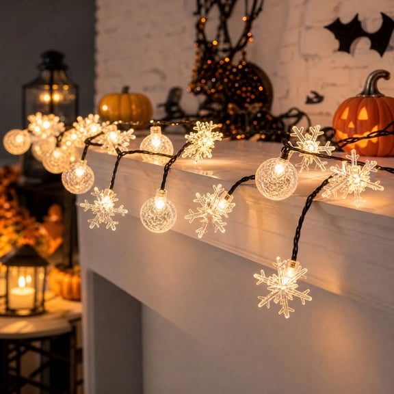 Aonerit 275.6in Solar Crystal Ball String Lights, 50 LED Snowflake Decor, Waterproof Outdoor Lighting, Warm White Garden Light, Xmas Patio Accent
