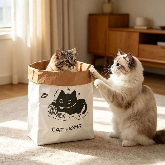 Aonerit 29.5in Crinkle Cats Play Bag, Large Kraft Paper Sack, Interactive Hideaway Tunnel Toy, Foldable Cats House Decor, Cute Indoor Room Accent
