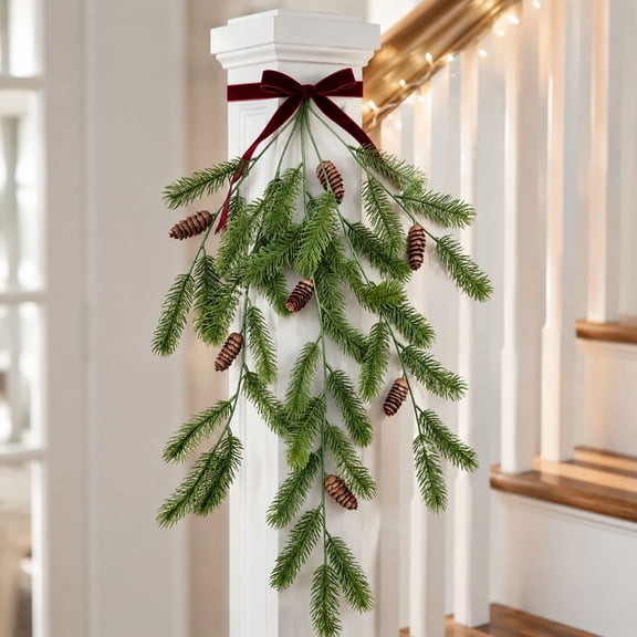 Aonerit 45 Head Christmas Wall Hanging, Pine Needle Pinecone Branches, Frosted Winter Decor, Door Wall Mantel Holiday Accent