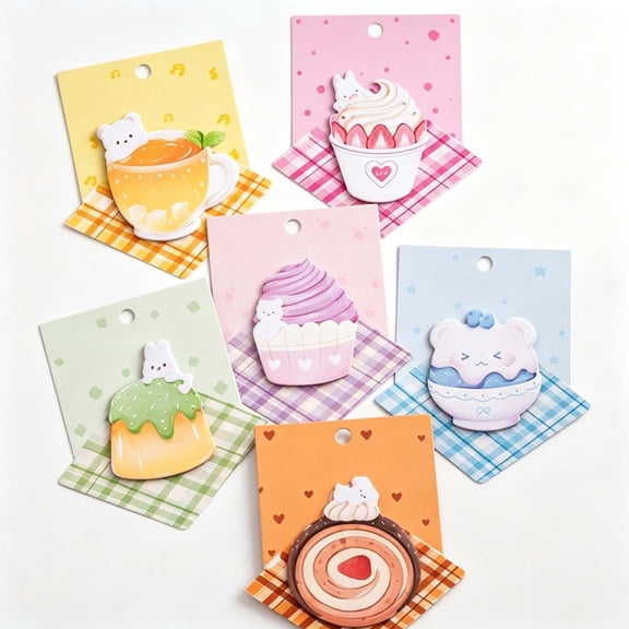 Aonerit 5IN Cute Animal Dessert Sticky Notes, Random Kawaii Memo Pad, Office School Stationery Decor, Seasonal Party Home Gift Accessory
