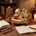 thumbnail image 1 of Aonerit 6X4In Ghost Reading Book Ornament, Wooden Halloween Figurine, Fall Harvest Tabletop Decor, Cute Farmhouse Desktop, Home Party Shelf, 1 of 5