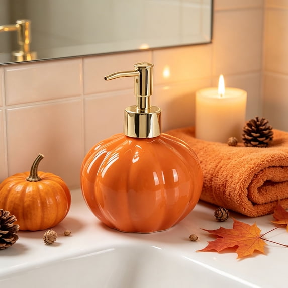 Aonerit 6in Ceramic Pumpkin Soap Dispenser, Fall Hand Soap Pump Bottle, Halloween Thanksgiving Decor, Bathroom Kitchen Countertop, Party Home