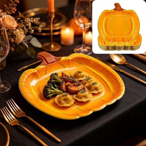 Aonerit 9X9In Pumpkin Paper Trays, 25 Pack Thanksgiving Disposable Plates, Shaped Cake Fruit Serving,For Fall Party Picnic, Heavy Duty Festive