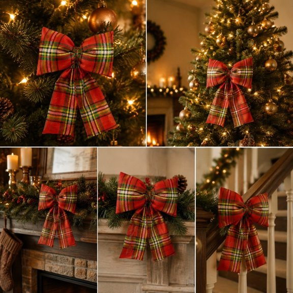 Aonerit Christmas Bow Hanging Decor, Large Cloth Bow Ornament, Tree Window Decoration, Store Display, Holiday Party