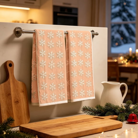 Aonerit Christmas Snowflake Kitchen Towels, Set of 2 Absorbent Dish Towels, Decorative Holiday Hand Towels, Kitchen Counter Cleaning Decor