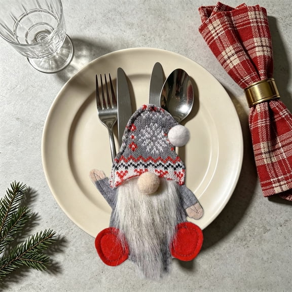 Aonerit Christmas Tableware Knife Fork Cover Bag,Xmas Tableware Organizer,Santa Silverware Holders,For Family Dinner Garden Party