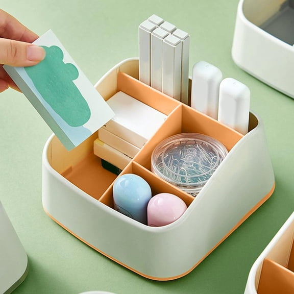 Aonerit Desktop Stationery Organizer, Multi Compartment Storage Box, Pencil Card Rack Holder, Office Desk Supply Caddy, For School Home, Cute Space Saving Container