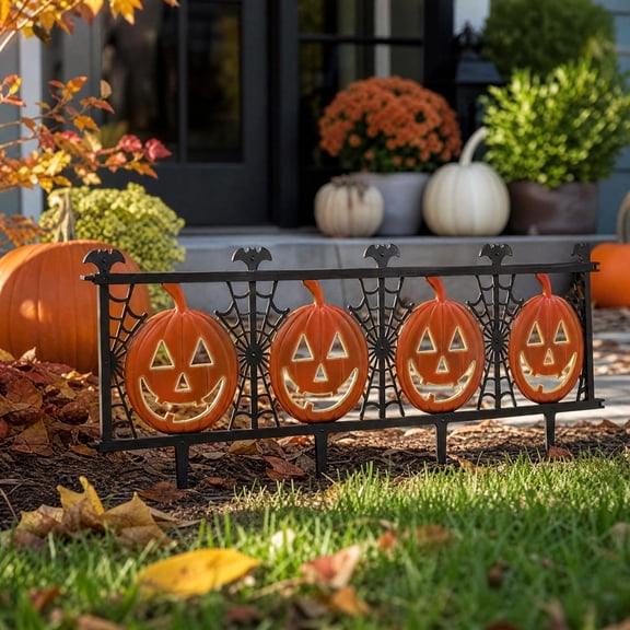 Aonerit Halloween Pumpkin Fence, Plastic Outdoor Signboard, Spooky Garden Yard Decoration, Party Scene Prop