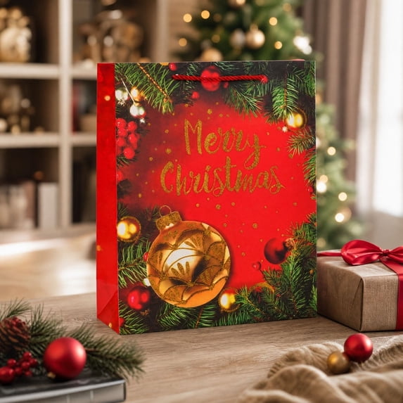 Aonerit Large Christmas Gift Bags, Gold Foil Trim Paper, Festive Present Wrapping, Holiday Family Gathering, Party Home Decorative Supply