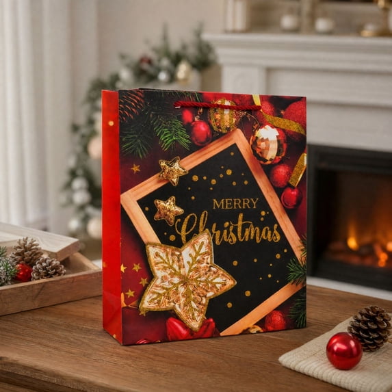 Aonerit Large Christmas Gift Bags, Gold Foil Trim Paper, Festive Present Wrapping, Holiday Family Gathering, Party Home Decorative Supply