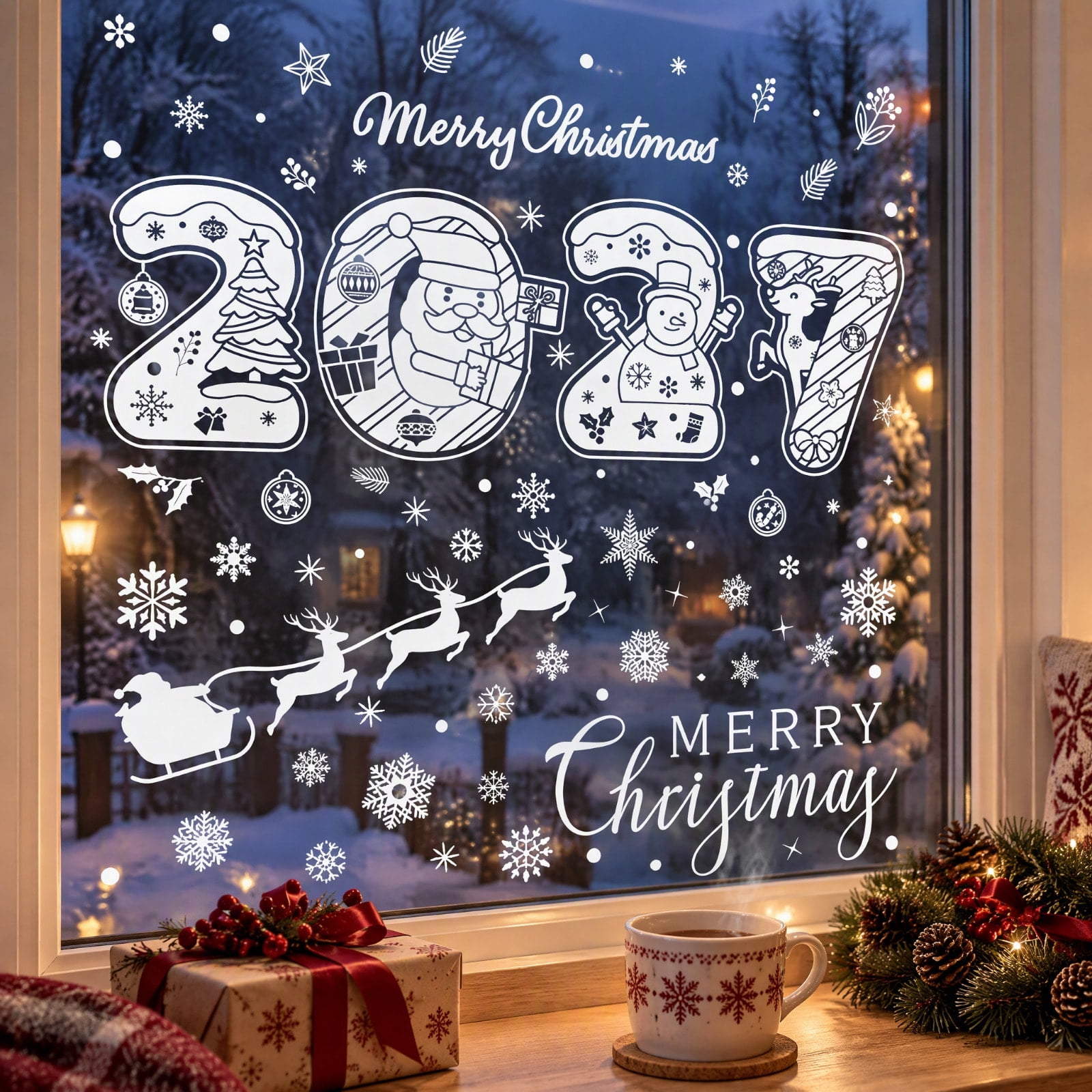 Aonerit Snow Town Window Clings,Frosty Rooftops and Flakes,Static Press ...