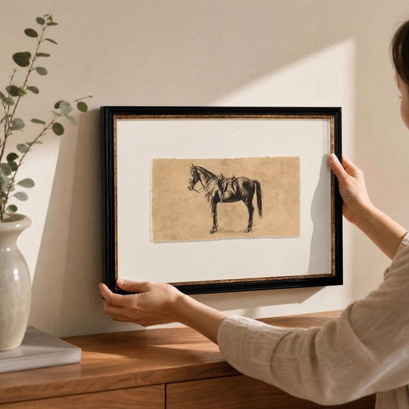 Aonerit Vintage Horse Wall Art,Framed Equine Sketch Print,Antique Style Picture,Ready To Hang Decor,Living Room Bedroom